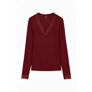 Camiseta de mujer pico y manga larga lana-viscosa