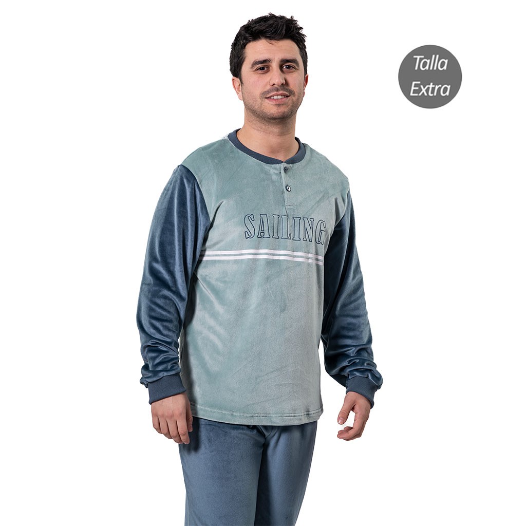 Pijama hombre cuello redondo con botones
