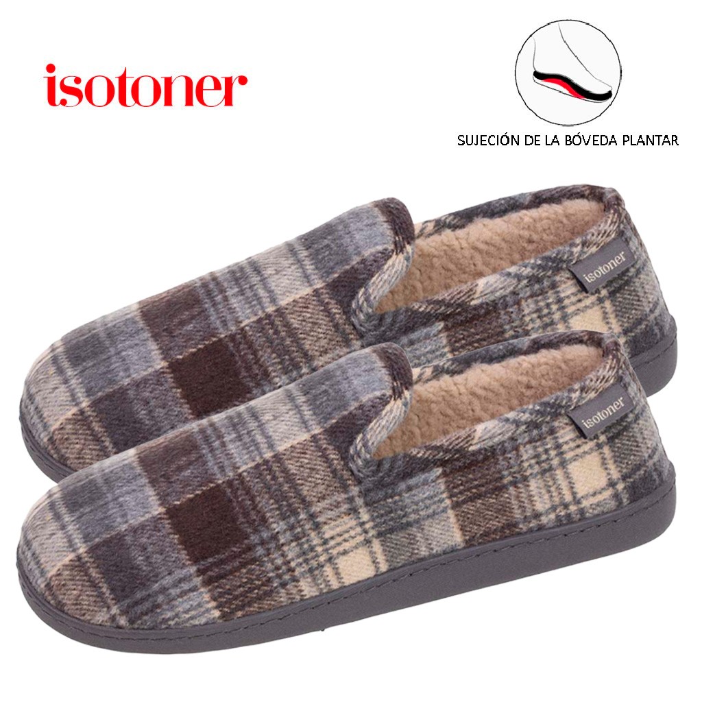 Zapatilla cerrada hombre tejido de cuadros grises