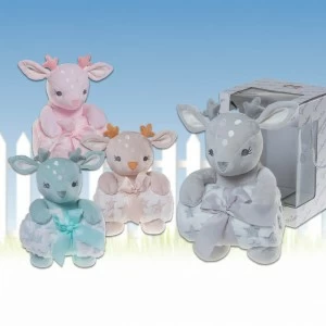 Peluche ciervito con mantita estrellas coralina