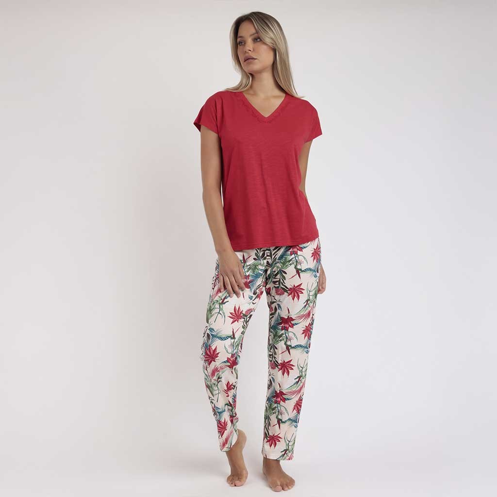 Pijama mujer pantalón largo viscosa y manga corta