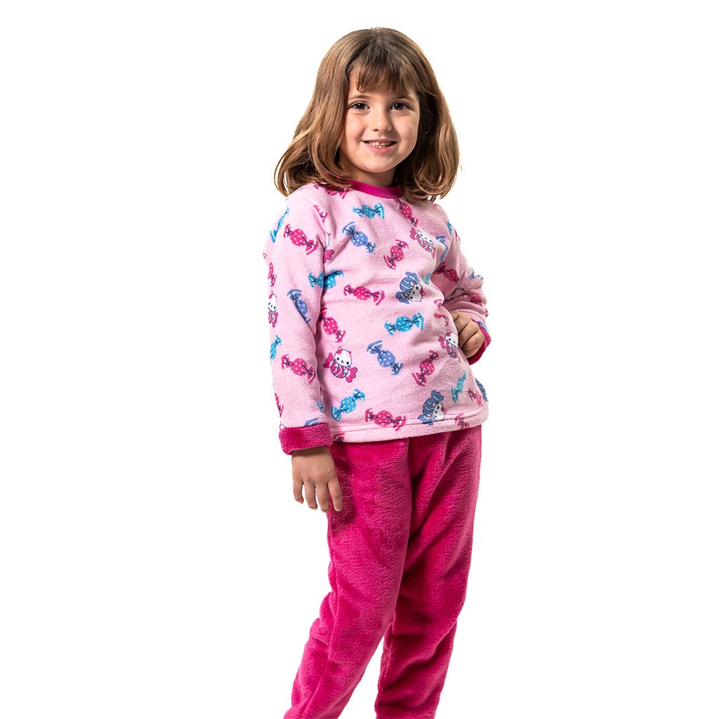 Pijama coralina niña estampado fucsia