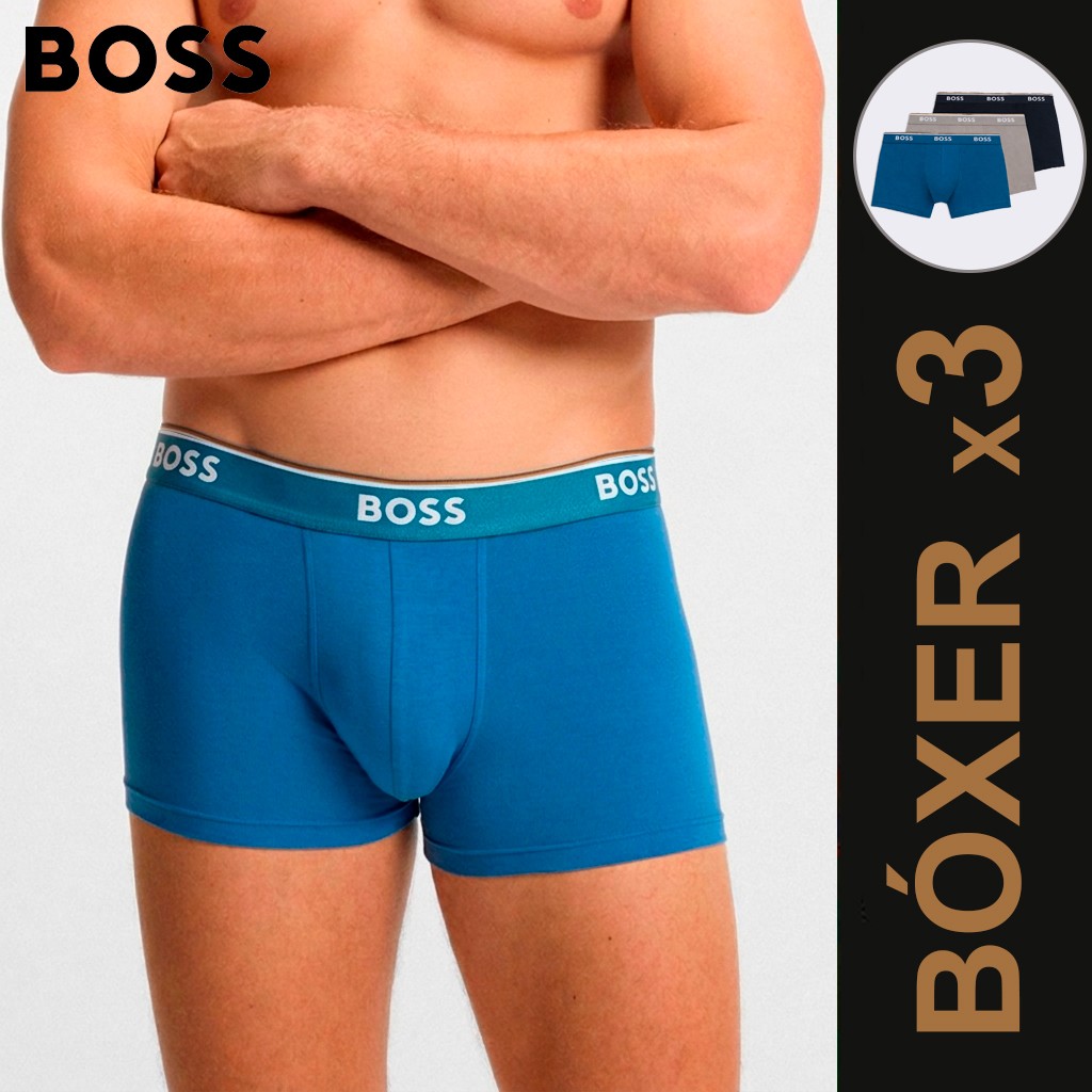 B&oacute;xer hombre x3 de algod&oacute;n con goma vista logos