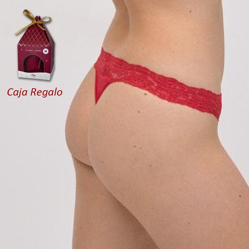 Tanga roja de algodón y encaje en caijta regalo