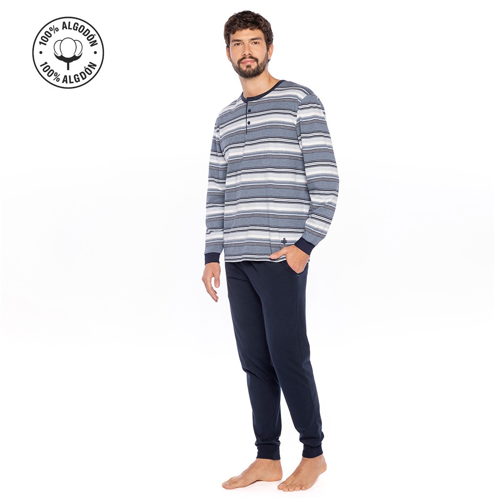 Pijama de rayas de fino y puro algodón con puños