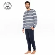 Pijama de rayas de fino y puro algod&oacute;n con pu&ntilde;os