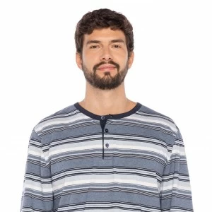 Pijama de rayas de fino y puro algod&oacute;n con pu&ntilde;os