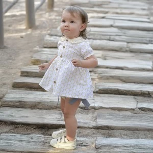 Vestido bebe manga corta algod&oacute;n estampado pollito