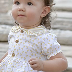 Vestido bebe manga corta algod&oacute;n estampado pollito