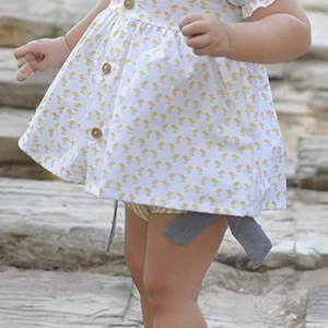 Vestido bebe manga corta algod&oacute;n estampado pollito