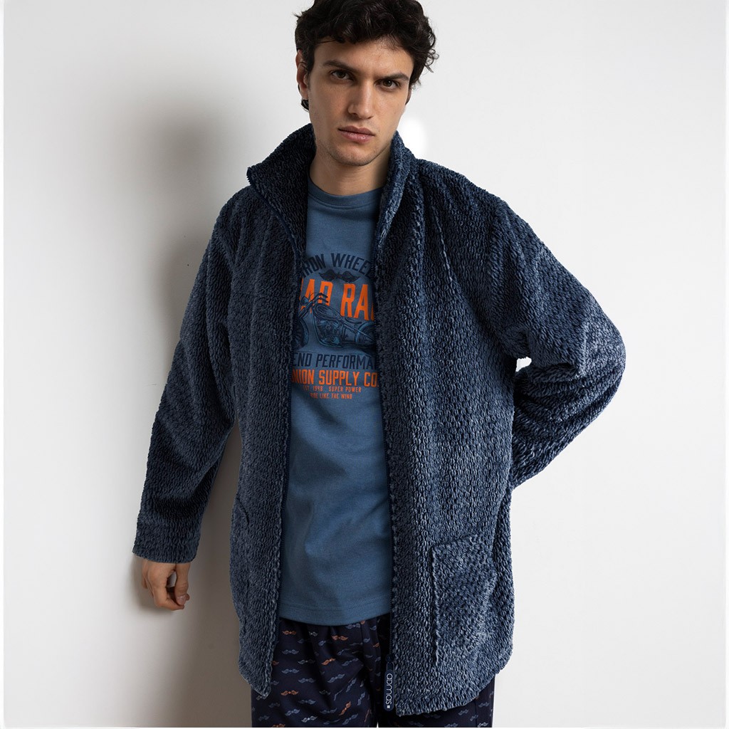 Batín corto hombre cremallera coralina