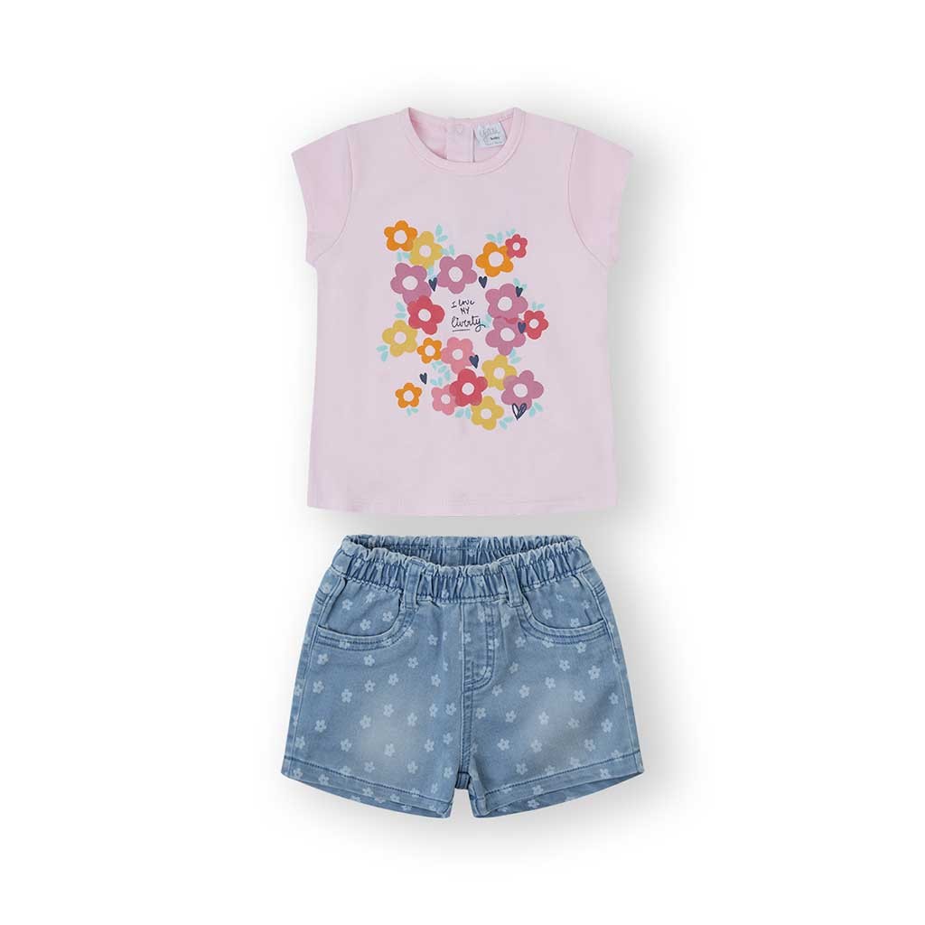 Conjunto bebe niña camiseta manga navy y short 