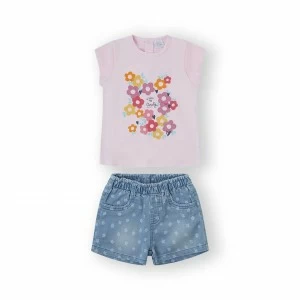 Conjunto bebe ni&ntilde;a camiseta manga navy y short 