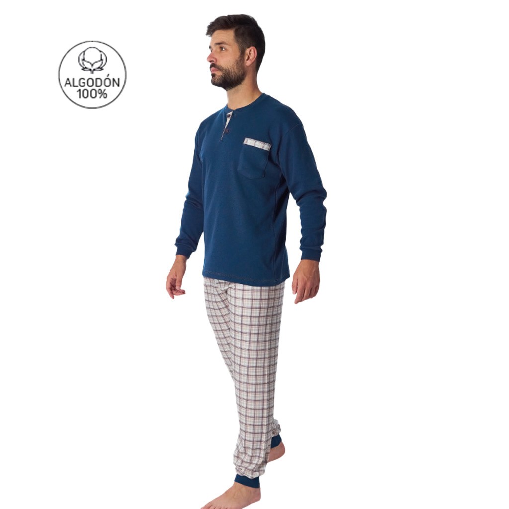 Pijama largo hombre tejido algodón