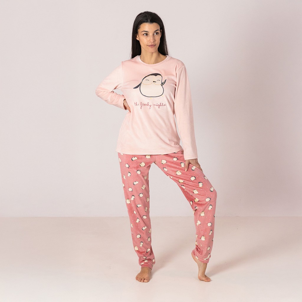 Pijama mujer tejido aterciope manga larga Pingüino