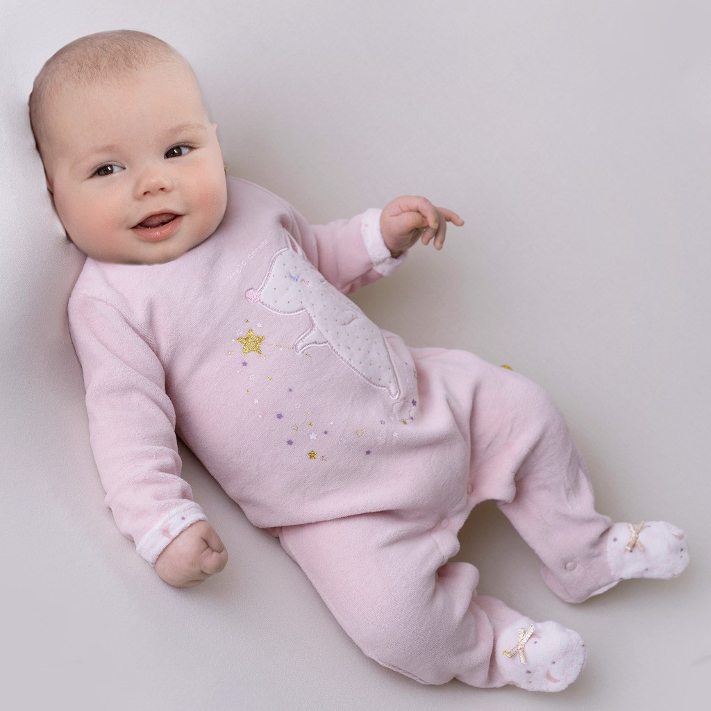 Pelele bebé manga larga rosa