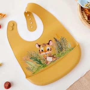 Babero silicona con recogemigas tigre mostaza