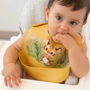 Babero silicona con recogemigas tigre mostaza