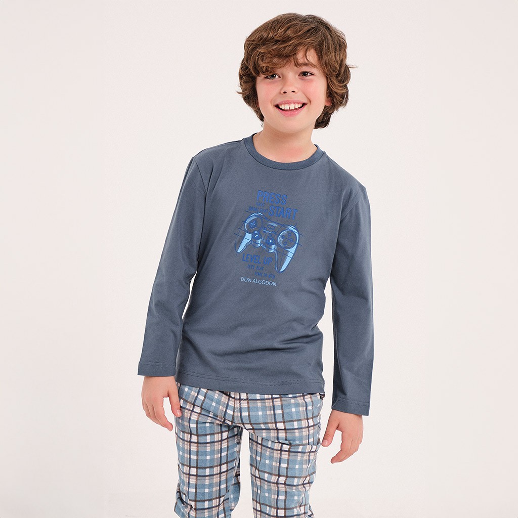 Pijama juvenil manga larga cuadros