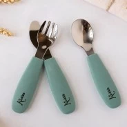 Set de cubiertos bebe 3 piezas aprendizaje salvia