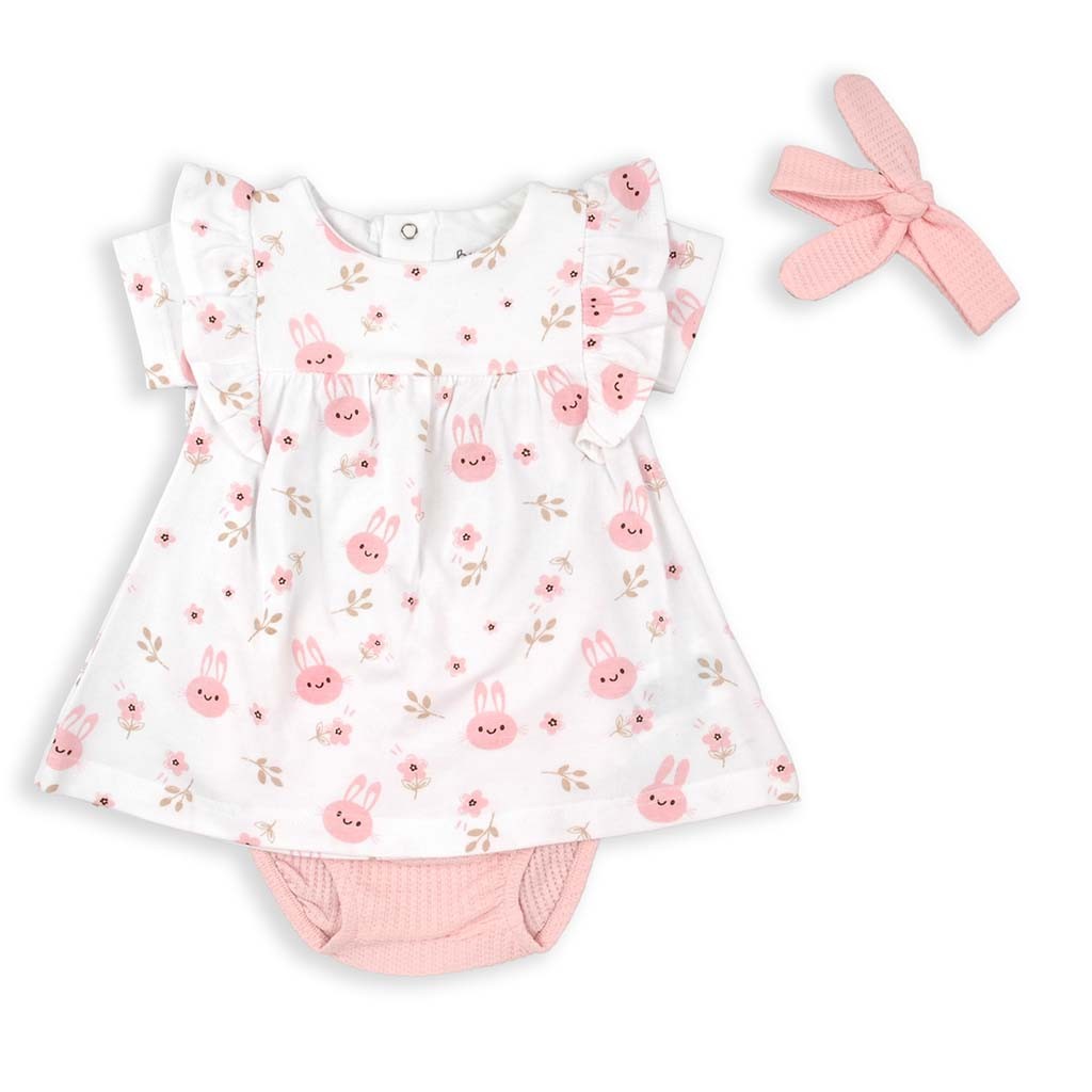 Vestido bebe estampado con braga y cinta a juego