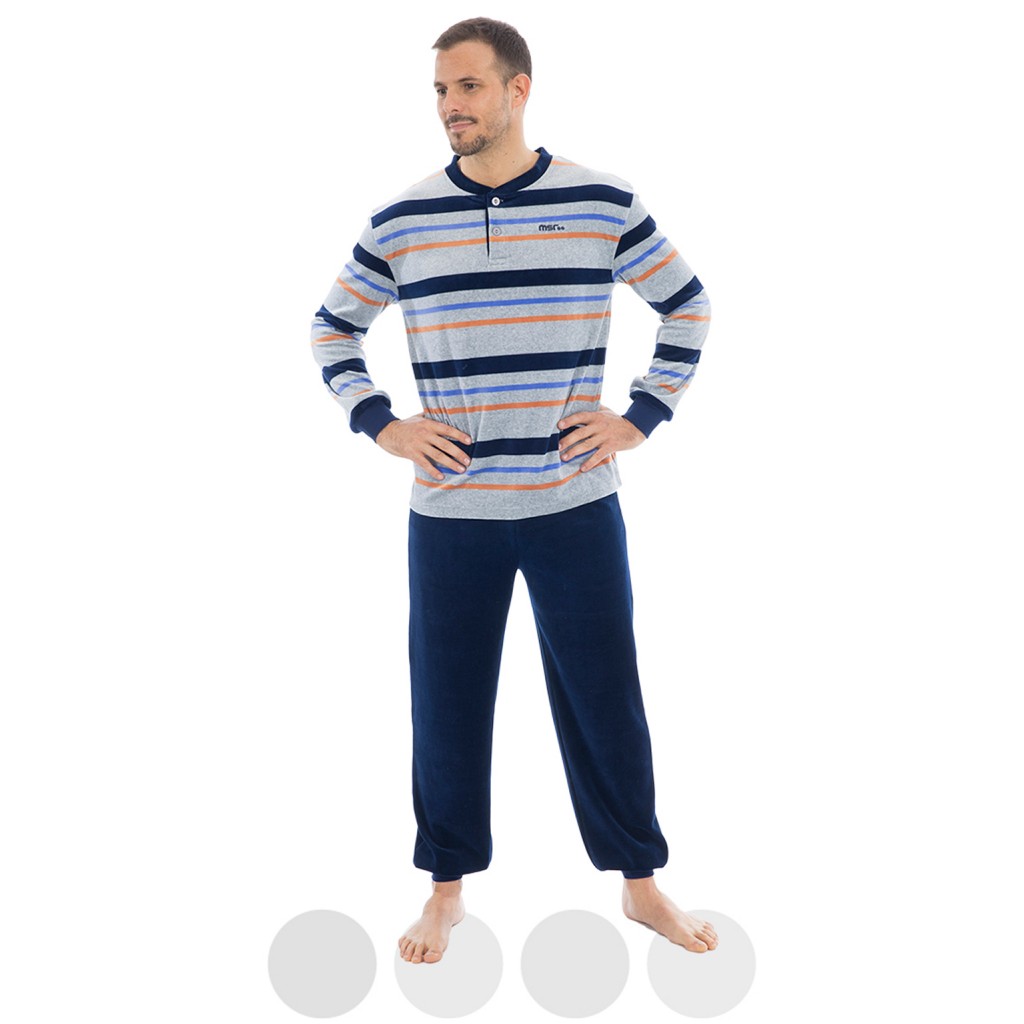 Pijama de hombre cuello botones terciopelo. Muslher
