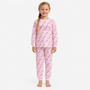 Pijama largo ni&ntilde;a estampado rosa