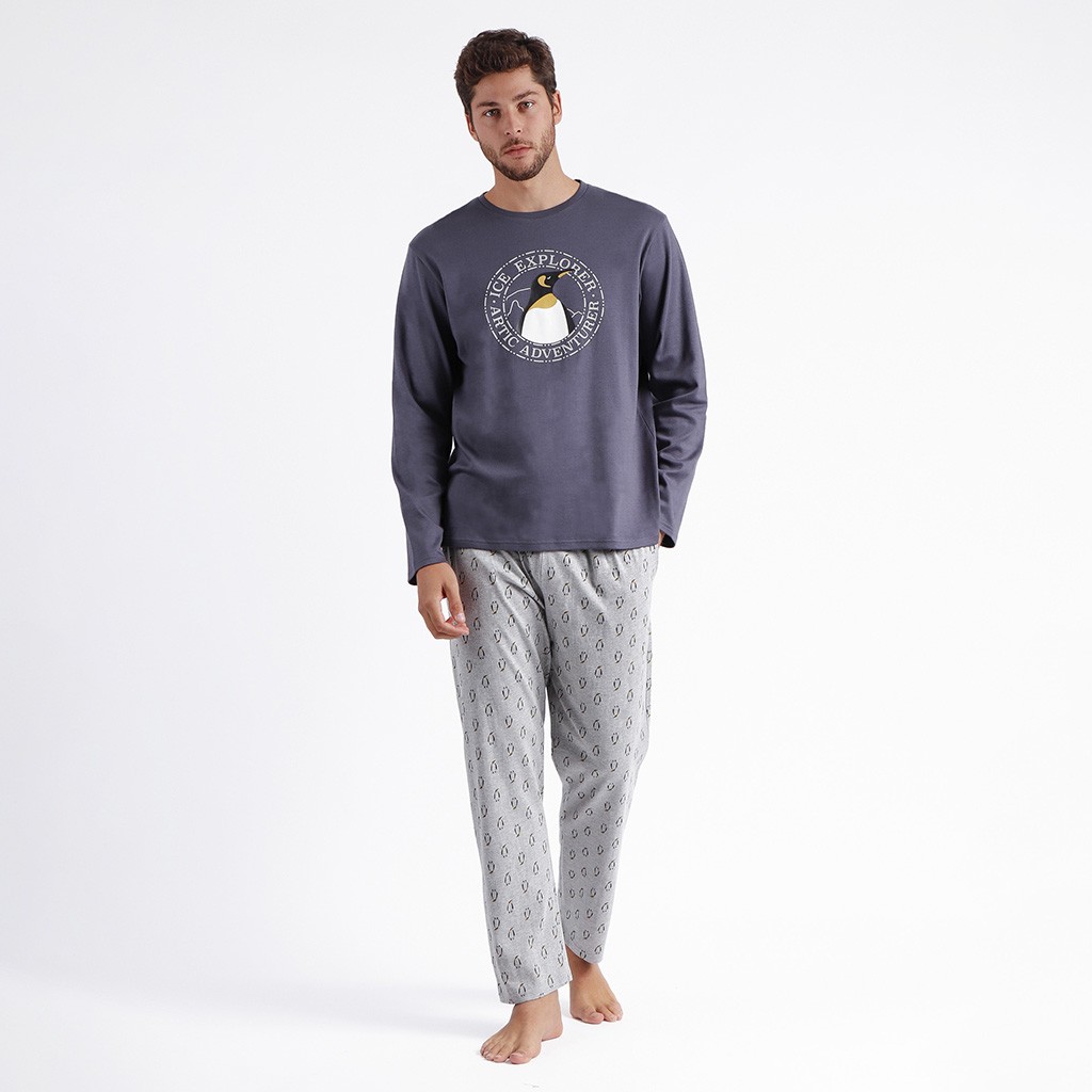 Pijama hombre algodón estampado pingüinos