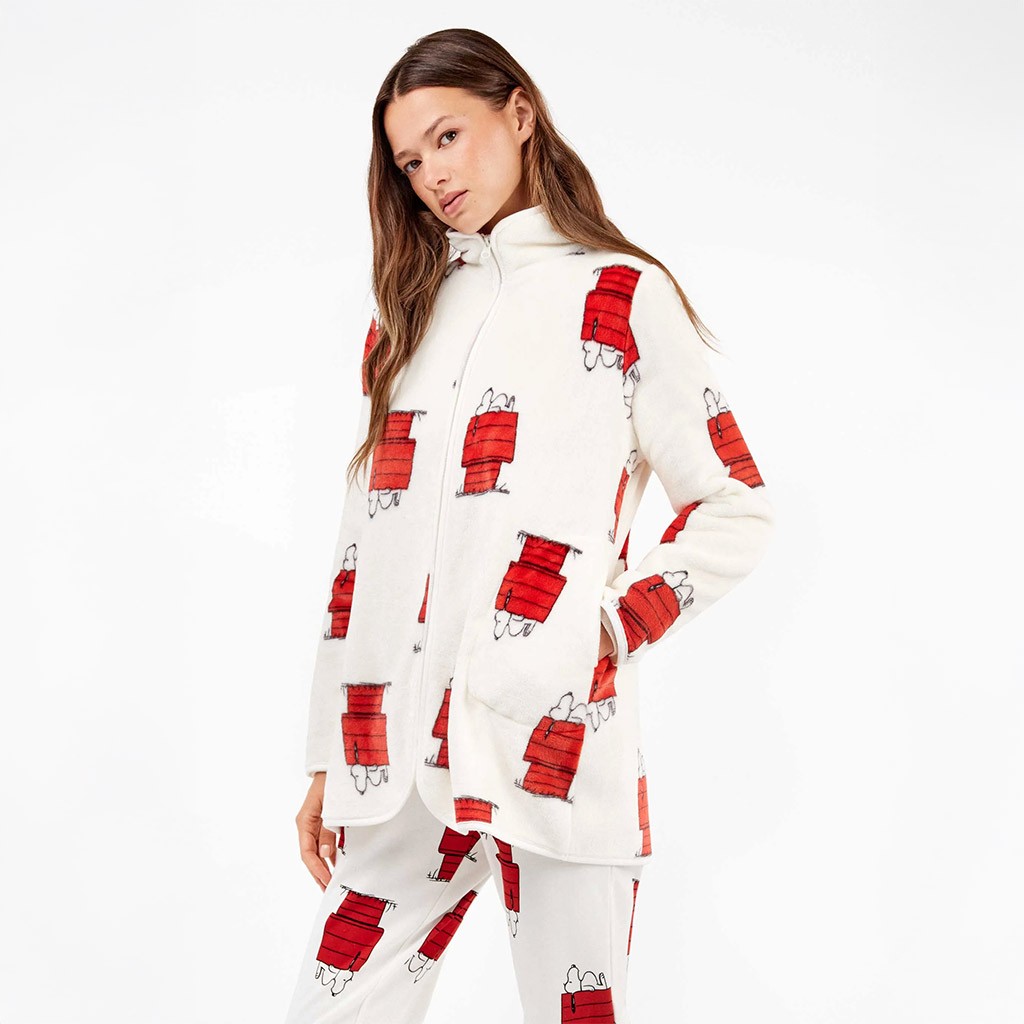 Bata corta mujer cremallera estampado Snoopy