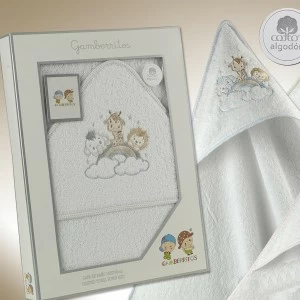 Capita de ba&ntilde;o bebe algod&oacute;n bordado animals