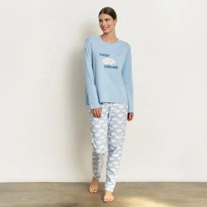 Pijama manga larga mujer algod&oacute;n nubes