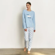 Pijama manga larga mujer algod&oacute;n nubes