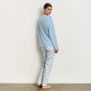 Pijama manga larga mujer algod&oacute;n nubes