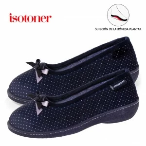 Zapatilla bailarina mujer de terciopelo y topitos