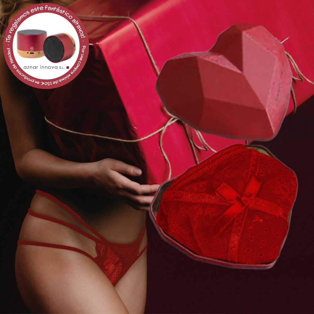 Tanga roja de encaje lote 6 corazones 