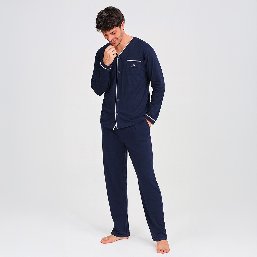 Pijama hombre manga larga abierto algod&oacute;n