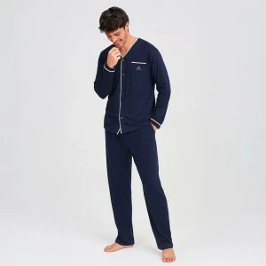 Pijama hombre manga larga abierto algod&oacute;n