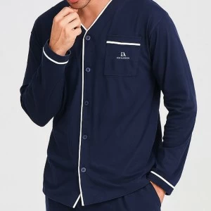 Pijama hombre manga larga abierto algod&oacute;n