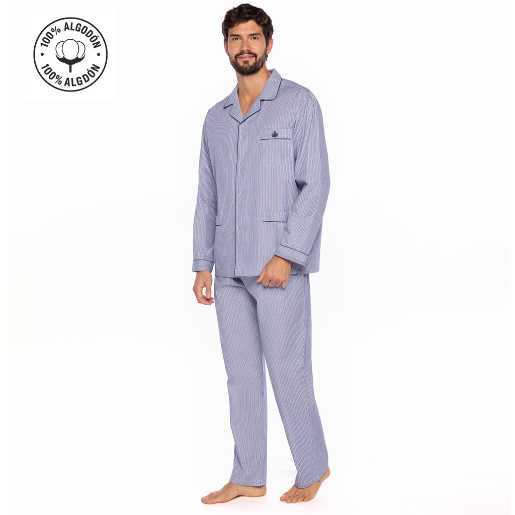 Pijama de tela de popelin de rayas 100% Algodón
