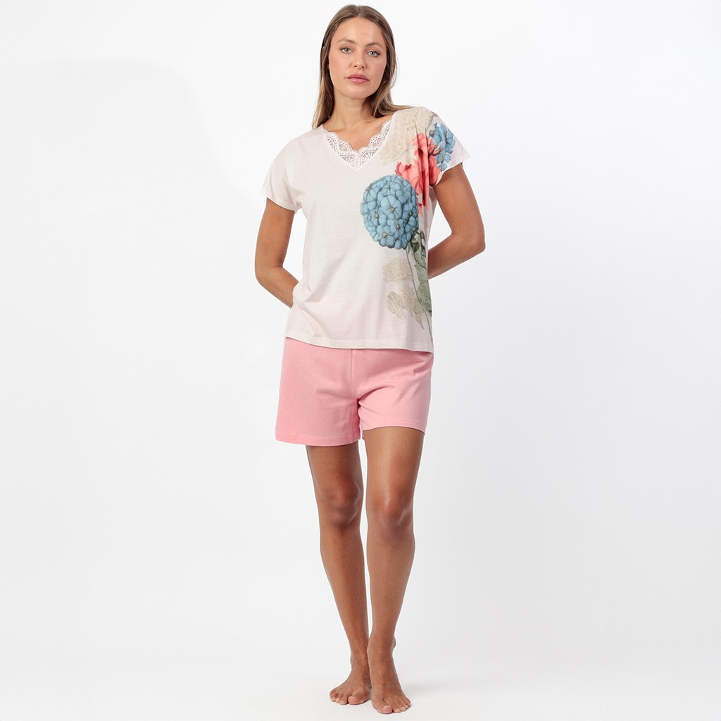 Pijama corto mujer viscosa estampado manga corta