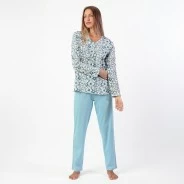 Pijama manga larga mujer cuello botones