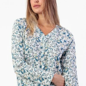 Pijama manga larga mujer cuello botones