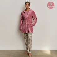 Conjunto mujer bata y pijama manga larga