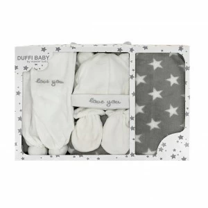 Estuche bebe gorro, manoplas, bufanda y manta