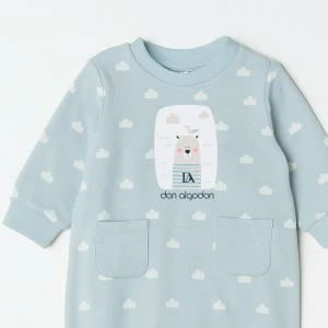 Pelele algod&oacute;n beb&eacute; estampado manga larga nubes