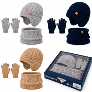 Conjunto infantil gorro orejeras , braga y guantes