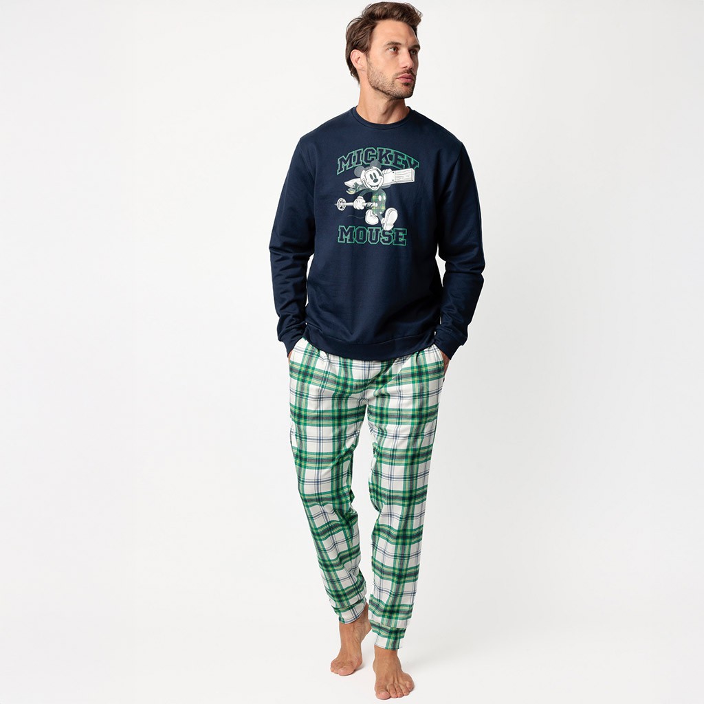 Pijama hombre algodón cuadros Mickey Mouse