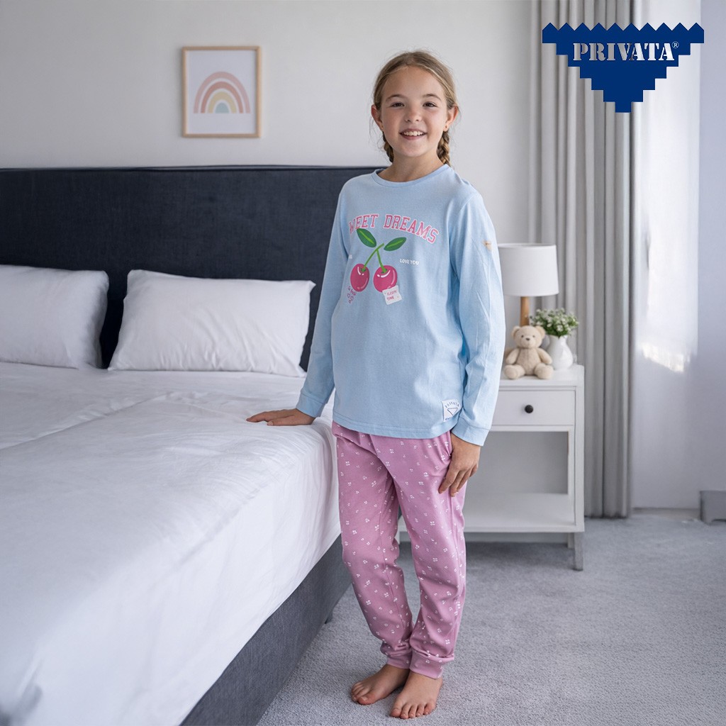 Pijama ni&ntilde;a manga larga cerezas