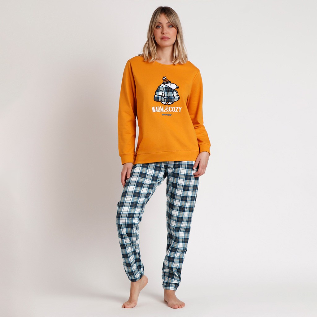 Pijama algodón mujer cuadros Snoopy