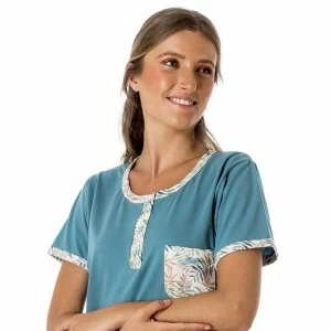 Pijama mujer manga corta con tapeta y bolsillo